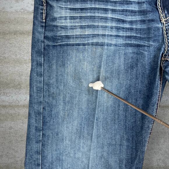 Vintage Y2K Skater Jeans 34x32 Baggy Wide Leg Blue Dark Wash Denim Embroidered - Picture 9 of 9